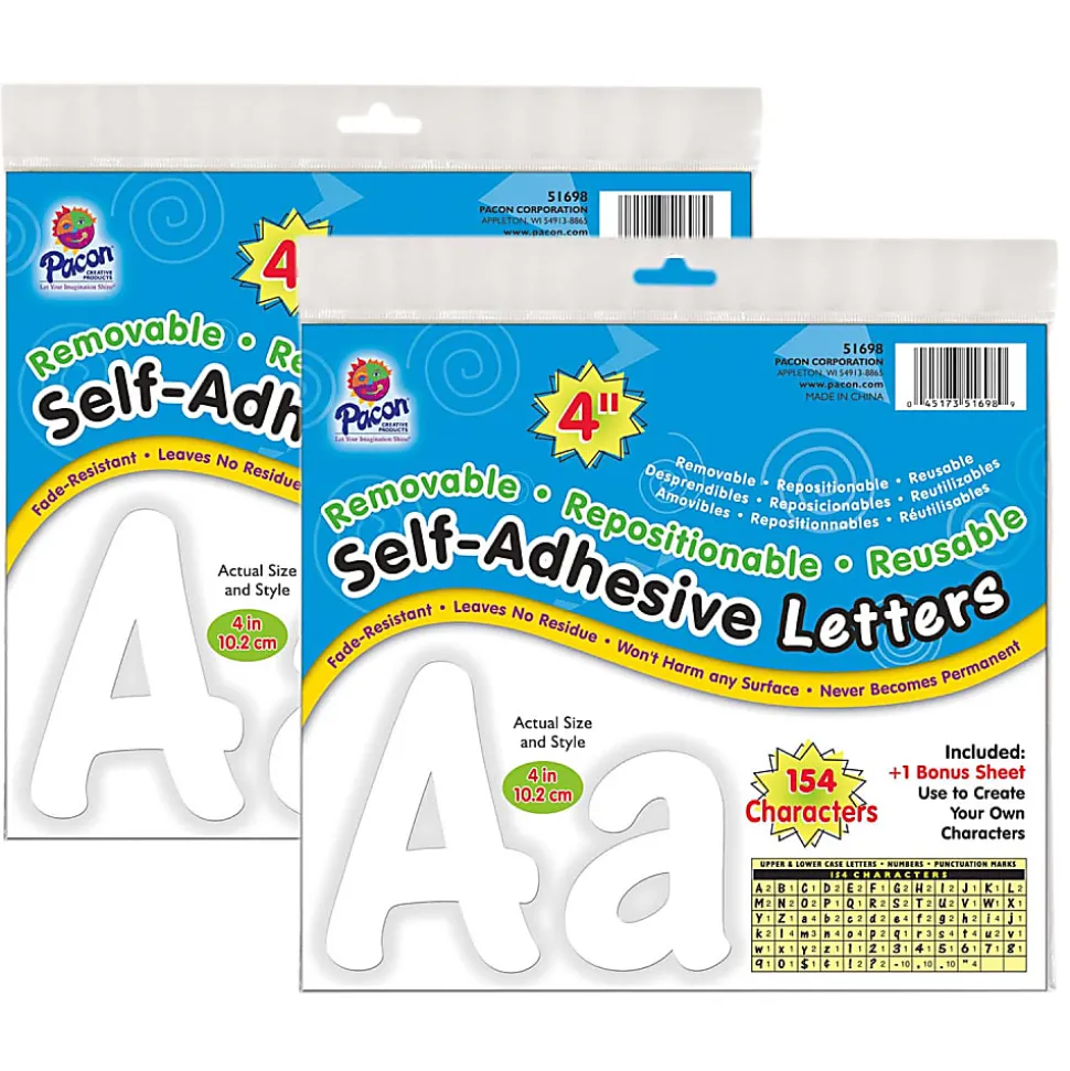 Pacon® Self-Adhesive Letters, 4”, White, Cheery Font, 154 Per Pack, 2 Packs Of Letters