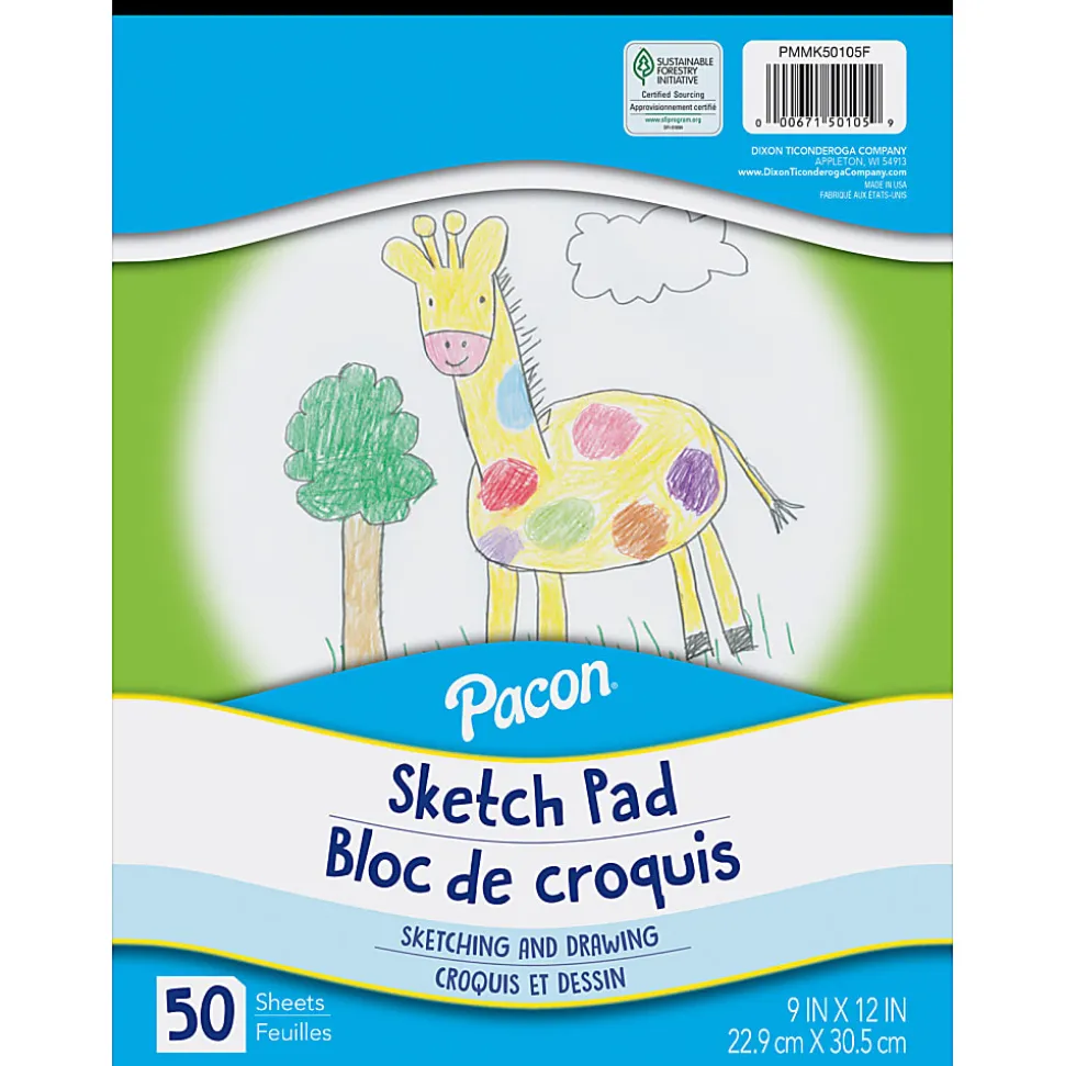 Pacon Sketch Pads, 9" x 12", White, 50 Sheets Per Pad, Pack Of 12 Pads