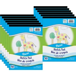 Pacon Sketch Pads, 9" x 12", White, 50 Sheets Per Pad, Pack Of 12 Pads
