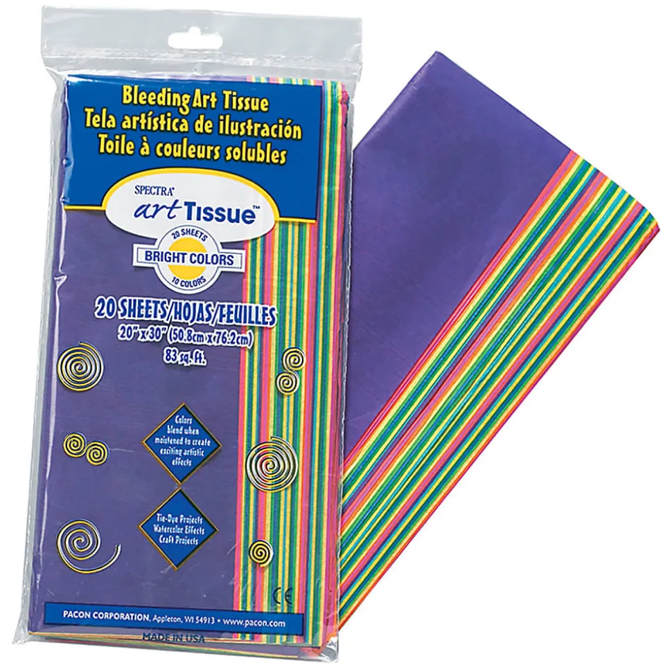 Pacon® Spectra Deluxe Bleeding Art Tissue, 20" x 30", Assorted Colors, 20 Sheets Per Pack, Set Of 6 Packs