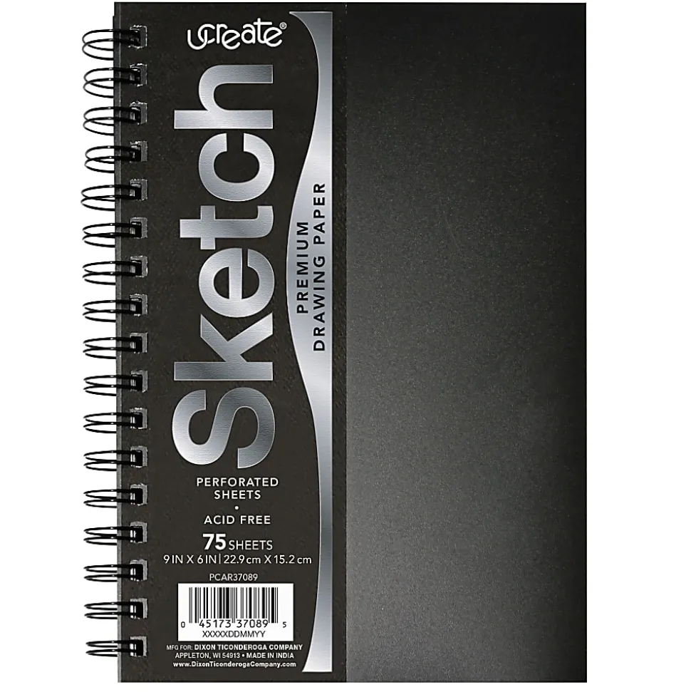 Pacon® UCreate Poly Cover Sketch Books, 6" x 9", 75 Sheets, Black, Pack Of 3 Books