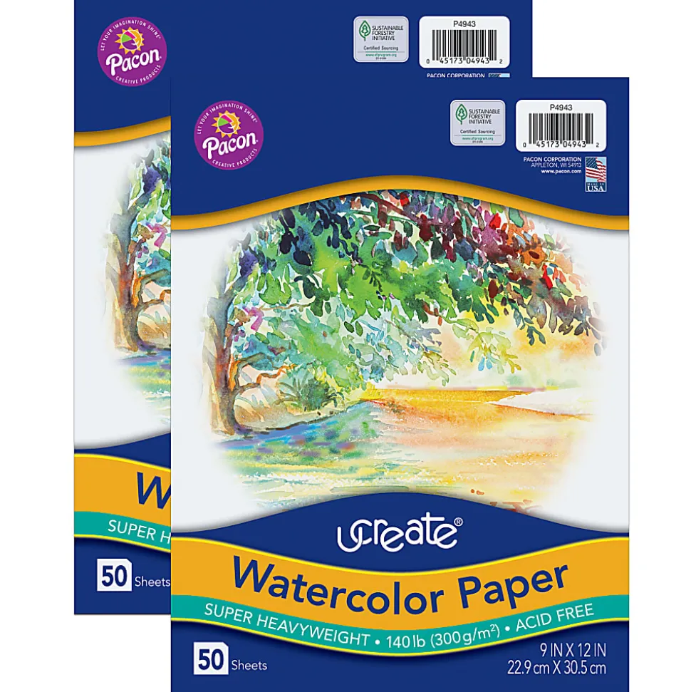 Pacon® UCreate Watercolor Paper, 9" x 12", White, 50 Sheets Per Pack, Case Of 2 Packs