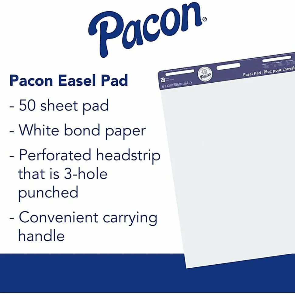 Pacon Unruled Easel Pads - 50 Sheets - Plain - Stapled/Glued - Unruled Front Ruling - 27"x34" Sheet Size - 3385