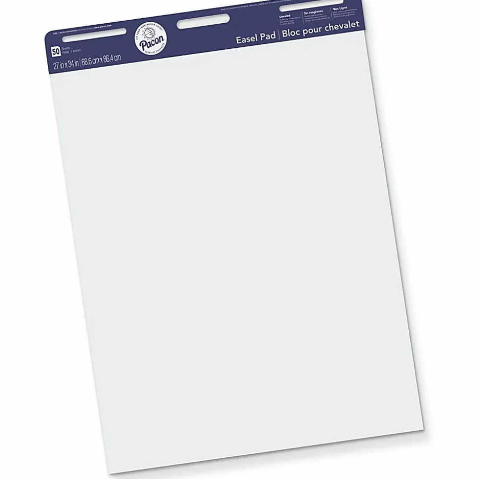Pacon Unruled Easel Pads - 50 Sheets - Plain - Stapled/Glued - Unruled Front Ruling - 27"x34" Sheet Size - 3385