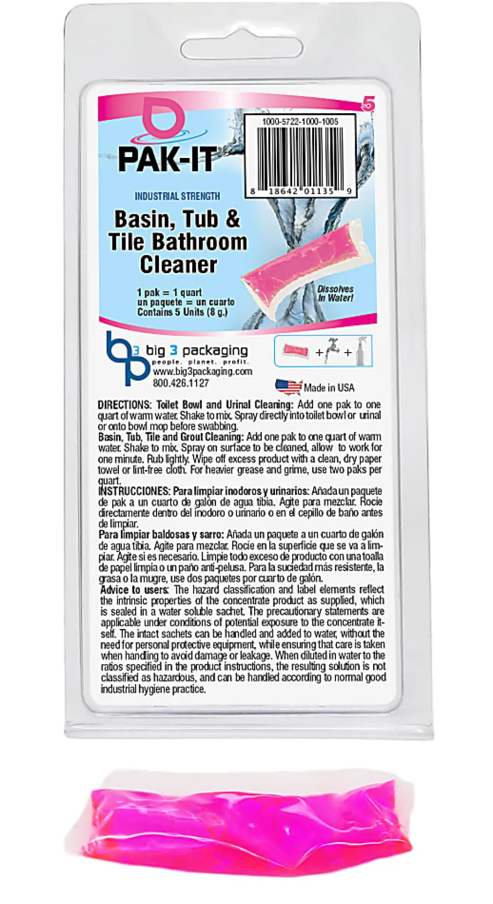 PAK-IT® Basin, Tub And Tile Cleaner Packet, Ocean Scent, Pack Of 5