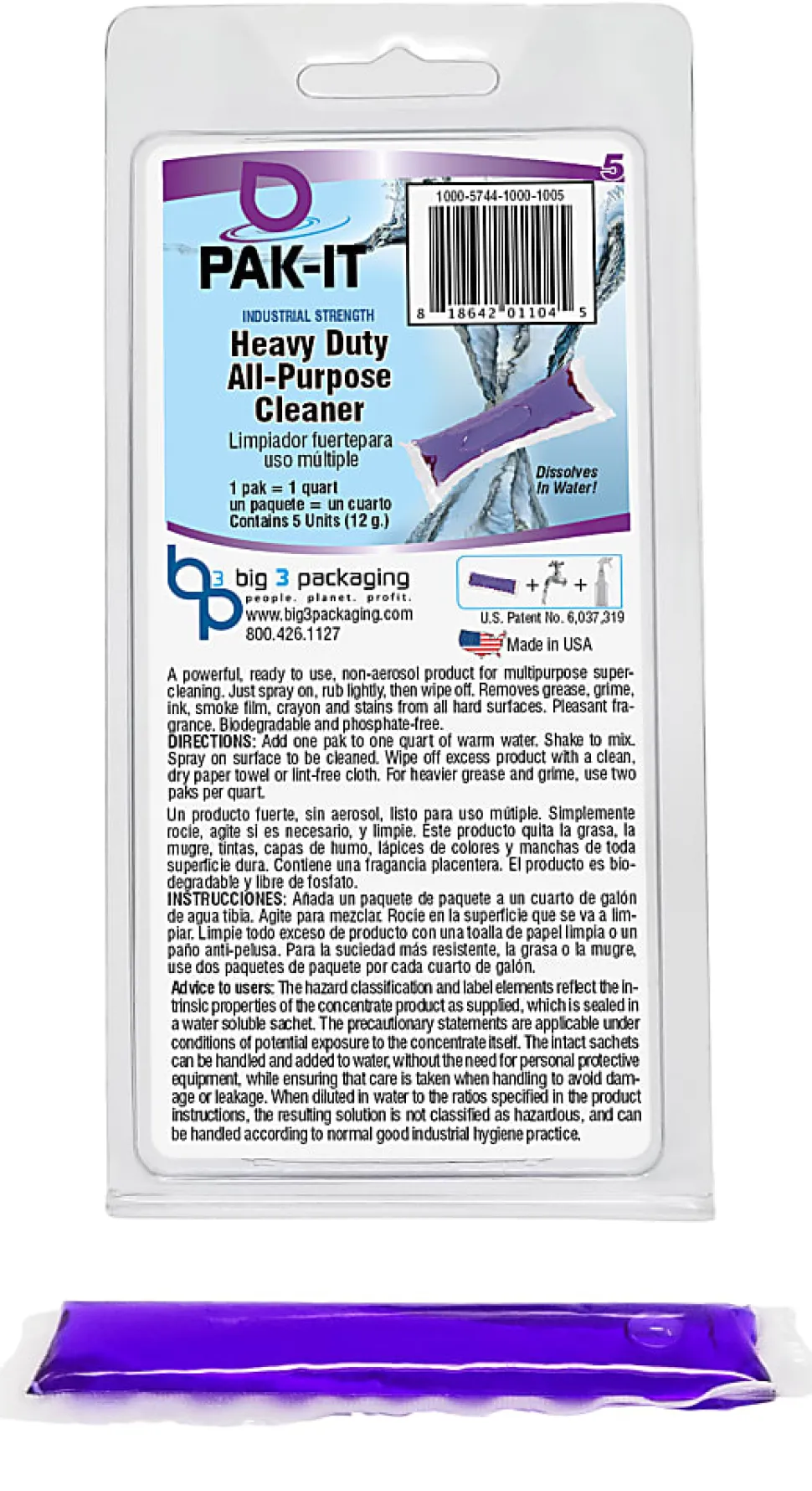 PAK-IT® Heavy-Duty All-Purpose Cleaner Packet, Pleasant Scent, Pack Of 5