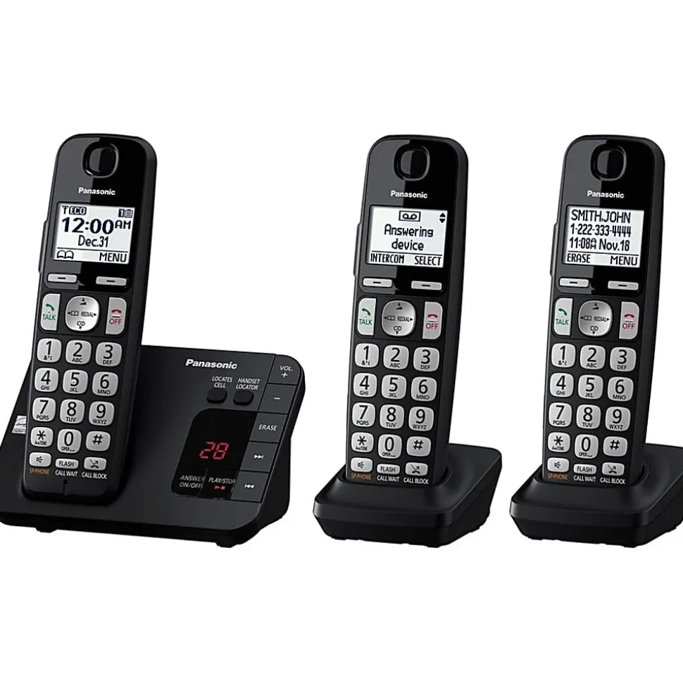 Panasonic® DECT 6.0 Expandable 3-Handset Digital Cordless Phone System With Digital Answering Machine, KX-TGE433B