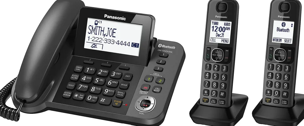 Panasonic® Link2Cell Bluetooth® DECT 6.0 Phone System And Answering Machine With 1 Corded And 2 Cordless Handsets, KX-TGF382M