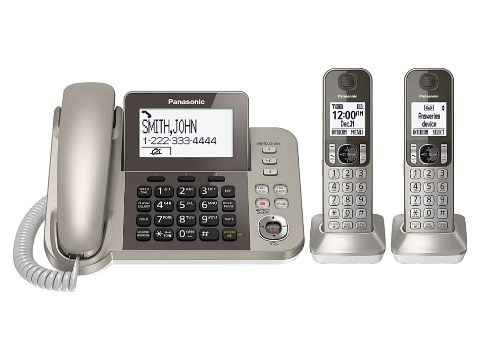Panasonic® Link2Cell Bluetooth® DECT 6.0 Phone System And Answering Machine With 1 Corded And 2 Cordless Handsets, KX-TGF382M