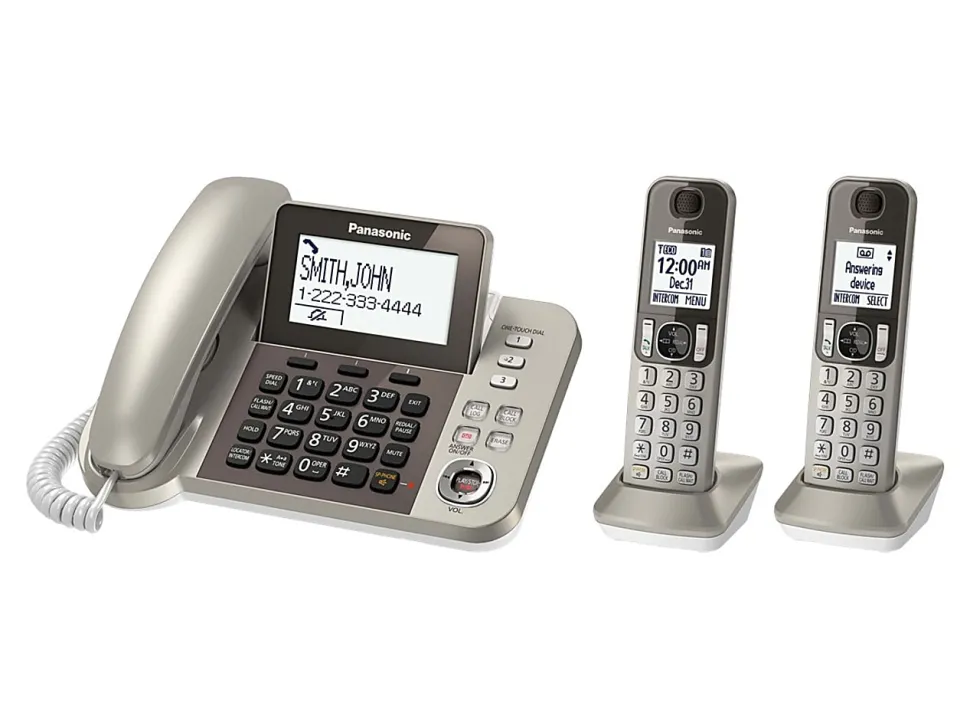 Panasonic® Link2Cell Bluetooth® DECT 6.0 Phone System And Answering Machine With 1 Corded And 2 Cordless Handsets, KX-TGF382M