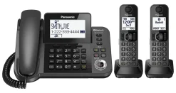 Panasonic® Link2Cell Bluetooth® DECT 6.0 Phone System And Answering Machine With 1 Corded And 2 Cordless Handsets, KX-TGF382M
