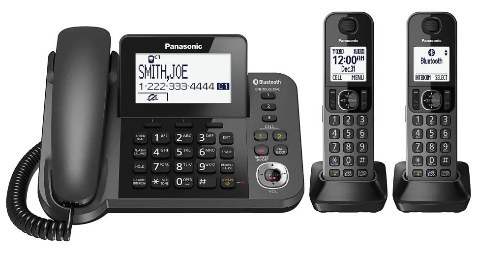 Panasonic® Link2Cell Bluetooth® DECT 6.0 Phone System And Answering Machine With 1 Corded And 2 Cordless Handsets, KX-TGF382M