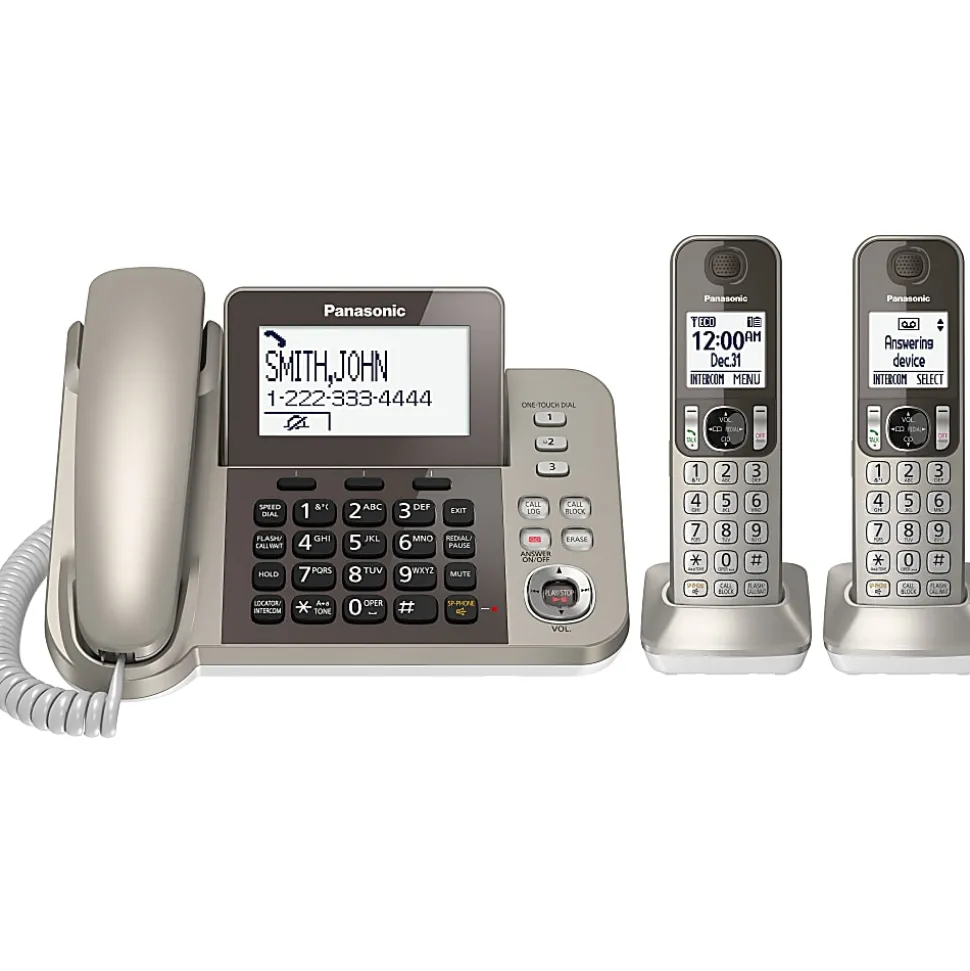 Panasonic® Link2Cell Bluetooth® DECT 6.0 Phone System And Answering Machine With 1 Corded And 2 Cordless Handsets, KX-TGF382M