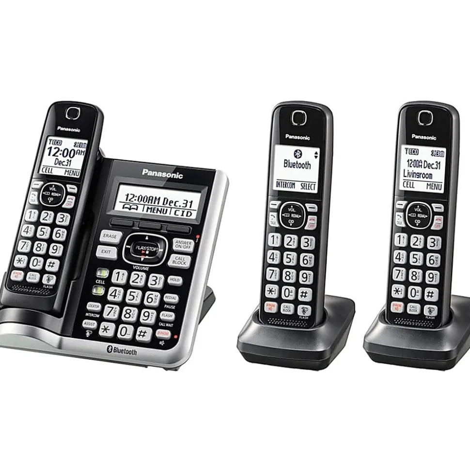 Panasonic® Link2Cell DECT 6.0 Cordless Telephone With Answering Machine And Dual Keypad, 3 Handsets, KX-TGF573S