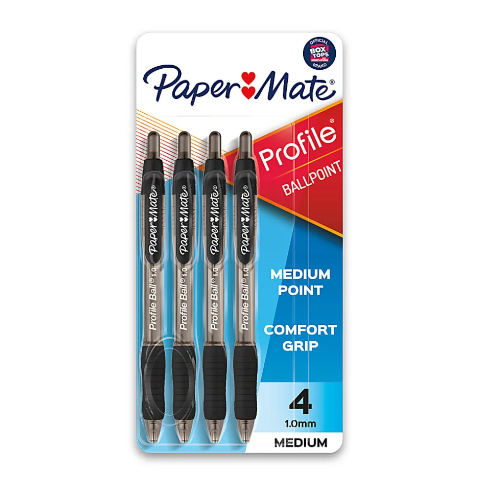Paper Mate Ballpoint Pen, Profile Retractable Pen, Medium Point (1.0mm), Black, 4 Count