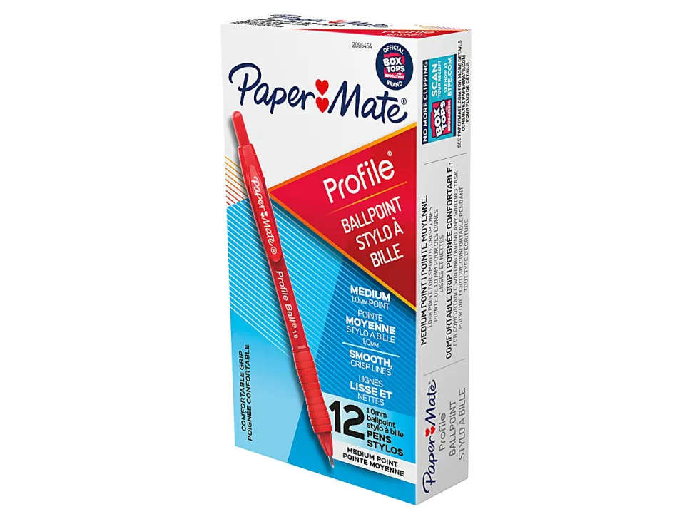 Paper Mate Ballpoint Pen, Profile Retractable Pen, Medium Point (1.0mm), Red, 12 Count
