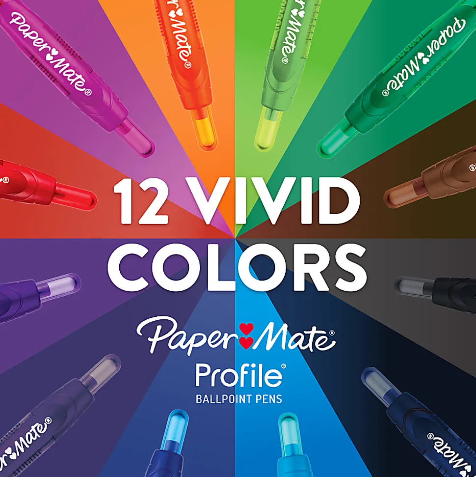Paper Mate Ballpoint Pen, Profile Retractable Pen, Medium Point (1.0mm), Red, 12 Count