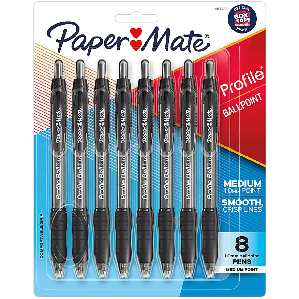 Paper Mate Ballpoint Pen, Profile Retractable Pen, Medium Point (1.0mm), Black, 8 Count