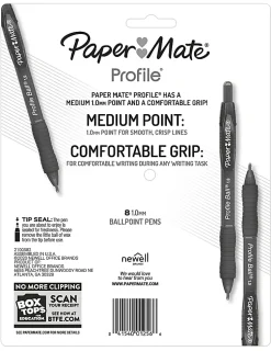 Paper Mate Ballpoint Pen, Profile Retractable Pen, Medium Point (1.0mm), Black, 8 Count