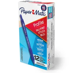 Paper Mate Ballpoint Pen, Profile Retractable Pen, Medium Point (1.0mm), Blue, 12 Count