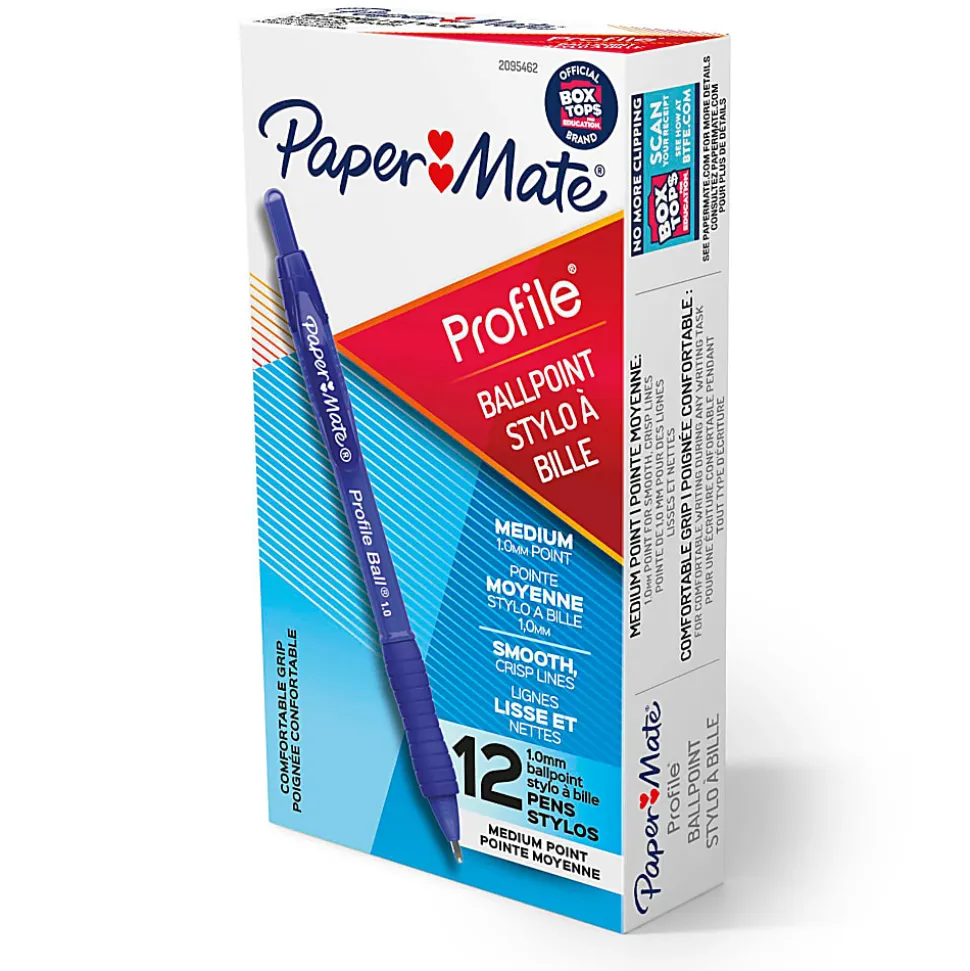 Paper Mate Ballpoint Pen, Profile Retractable Pen, Medium Point (1.0mm), Blue, 12 Count