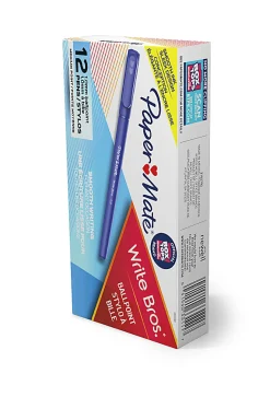 Paper Mate® Ballpoint Stick Pens, Medium Point, 1.0 mm, Blue Barrel, Blue Ink, Pack Of 12