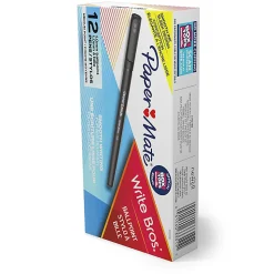 Paper Mate® Ballpoint Stick Pens, Medium Point, 1.0 mm, Black Barrel, Black Ink, Pack Of 12