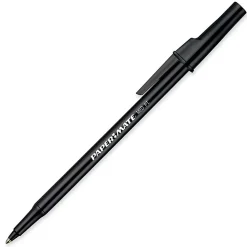 Paper Mate® Ballpoint Stick Pens, Medium Point, 1.0 mm, Black Barrel, Black Ink, Pack Of 12