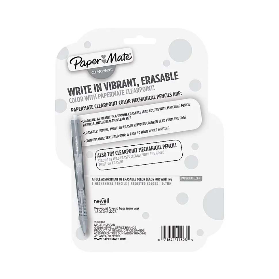 Paper Mate® Clearpoint® Color Lead Mechanical Pencils, 0.7mm, Assorted Colors, Pack Of 6
