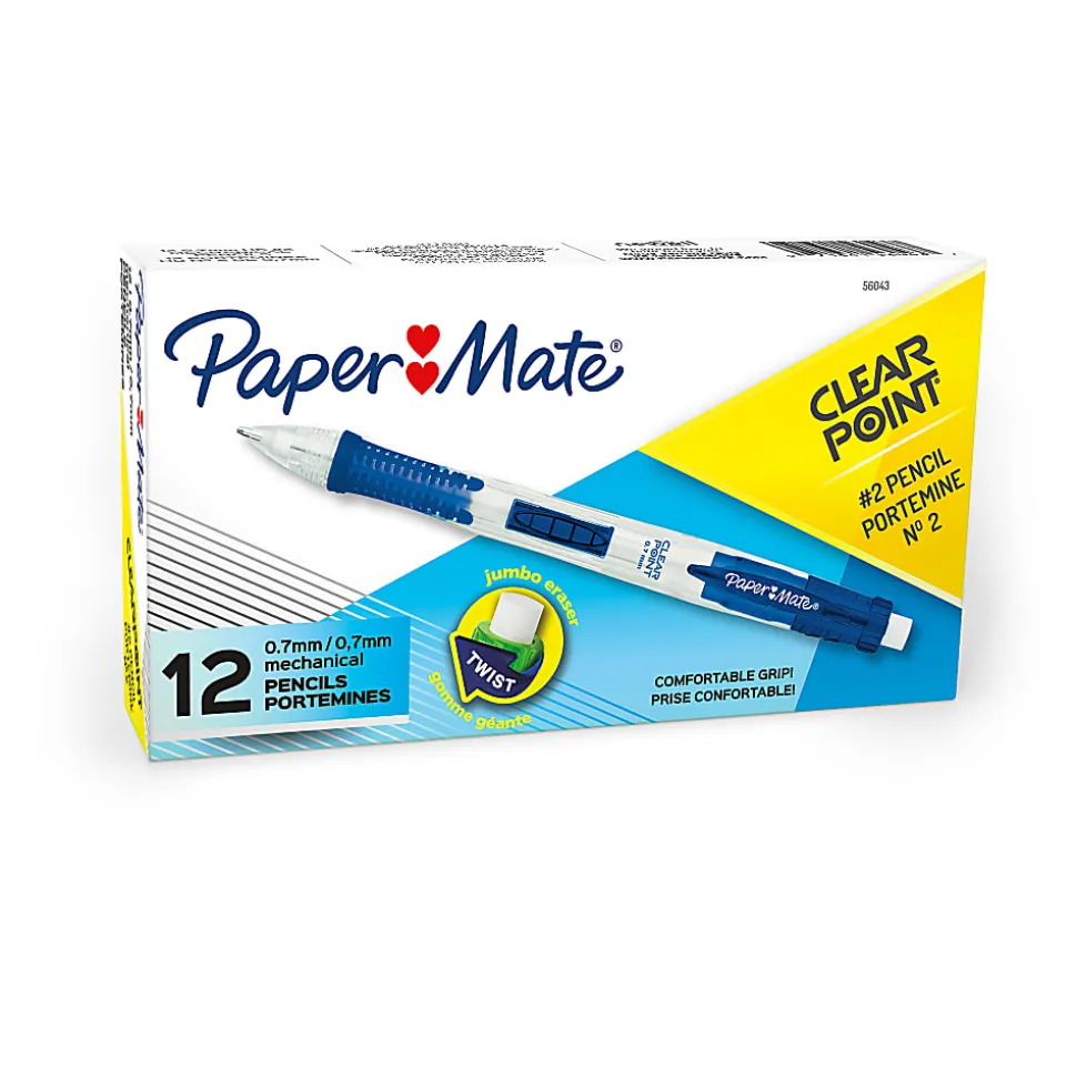 Paper Mate® Clearpoint® Mechanical Pencil, 0.7mm, #2 Lead, Blue Barrel, Pack Of 12