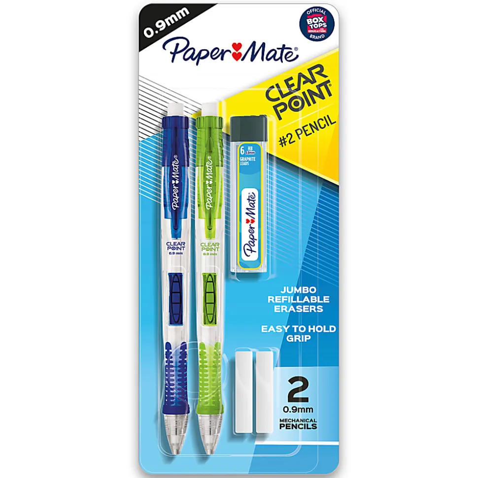 Paper Mate® Clearpoint® Mechanical Pencil Starter Set, 0.9mm, #2 Lead, Assorted Barrel Colors, Pack Of 2