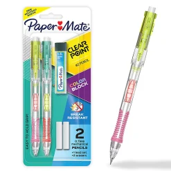 Paper Mate Clearpoint Mechanical Pencil, Color Block Edition, HB #2 Lead (0.7mm), Eraser/Refills, 5 Piece Set, 2221452
