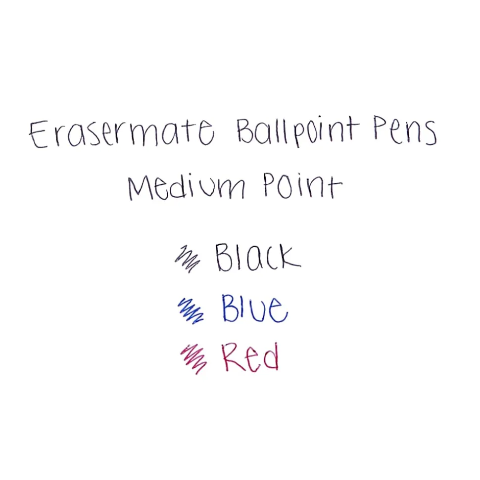 Paper Mate® EraserMate® Ballpoint Pens, Pack of 4, Medium Point, 1.0 mm, Blue Barrel, Blue Ink