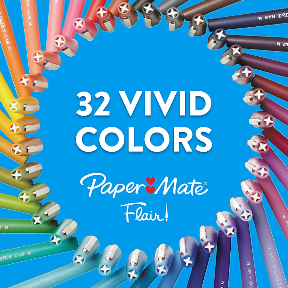 Paper Mate Flair Felt Tip Pens, Medium Point, 0.7 mm, Candy Pop Colors, Pack Of 4 Pens