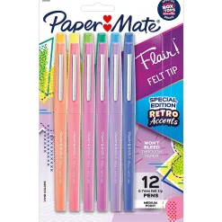 Paper Mate® Flair® Felt Tip Pens, Medium Point, Assorted, Special Edition Retro Accents, 12 Pack