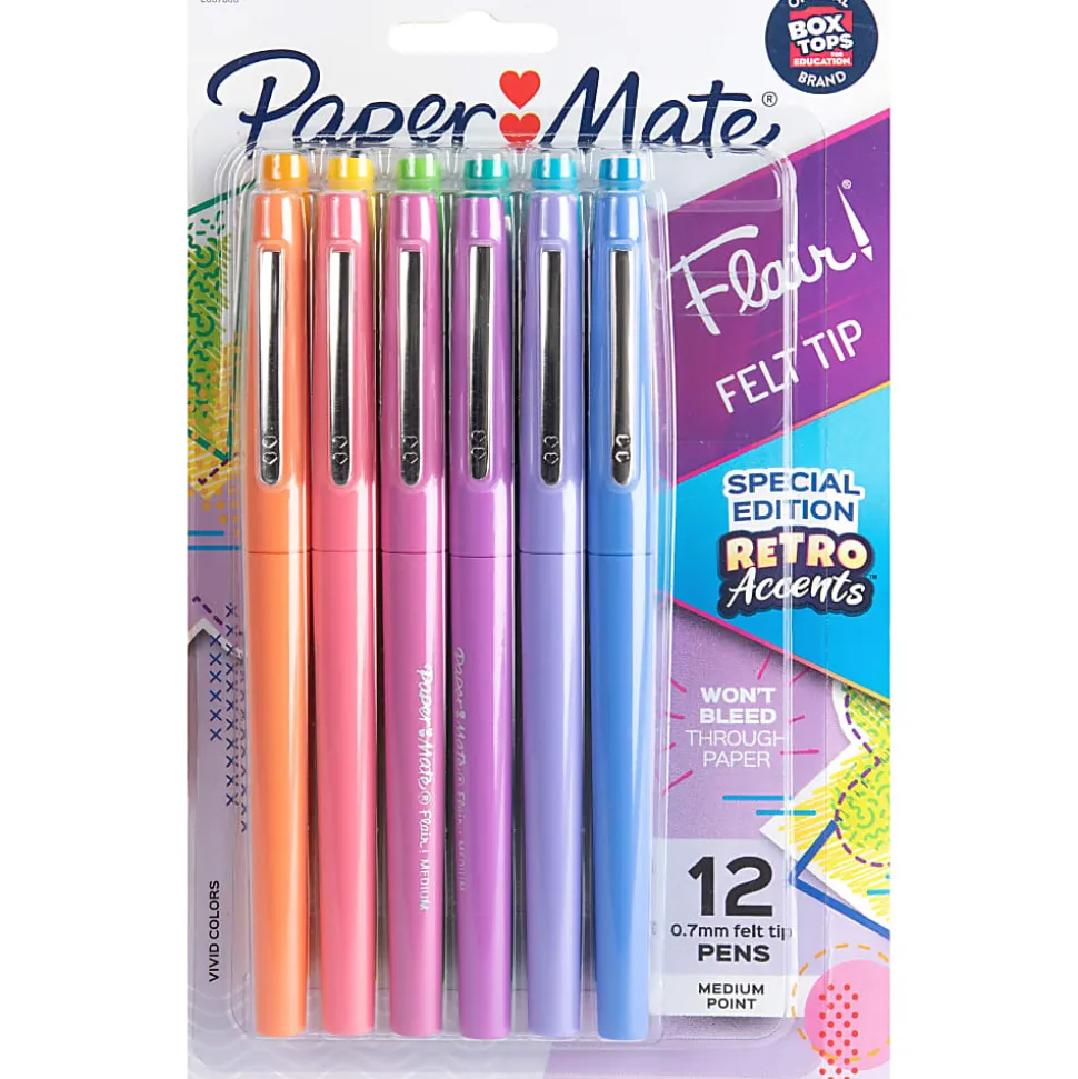 Paper Mate® Flair® Felt Tip Pens, Medium Point, Assorted, Special Edition Retro Accents, 12 Pack