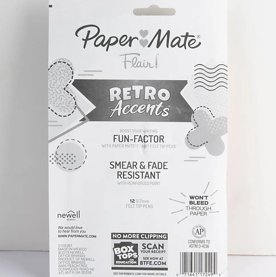 Paper Mate® Flair® Felt Tip Pens, Medium Point, Assorted, Special Edition Retro Accents, 12 Pack