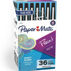 Paper Mate® Flair® Porous-Point Pens, Medium Point, 0.7 mm, Black Barrel, Black Ink, Pack Of 36 Pens