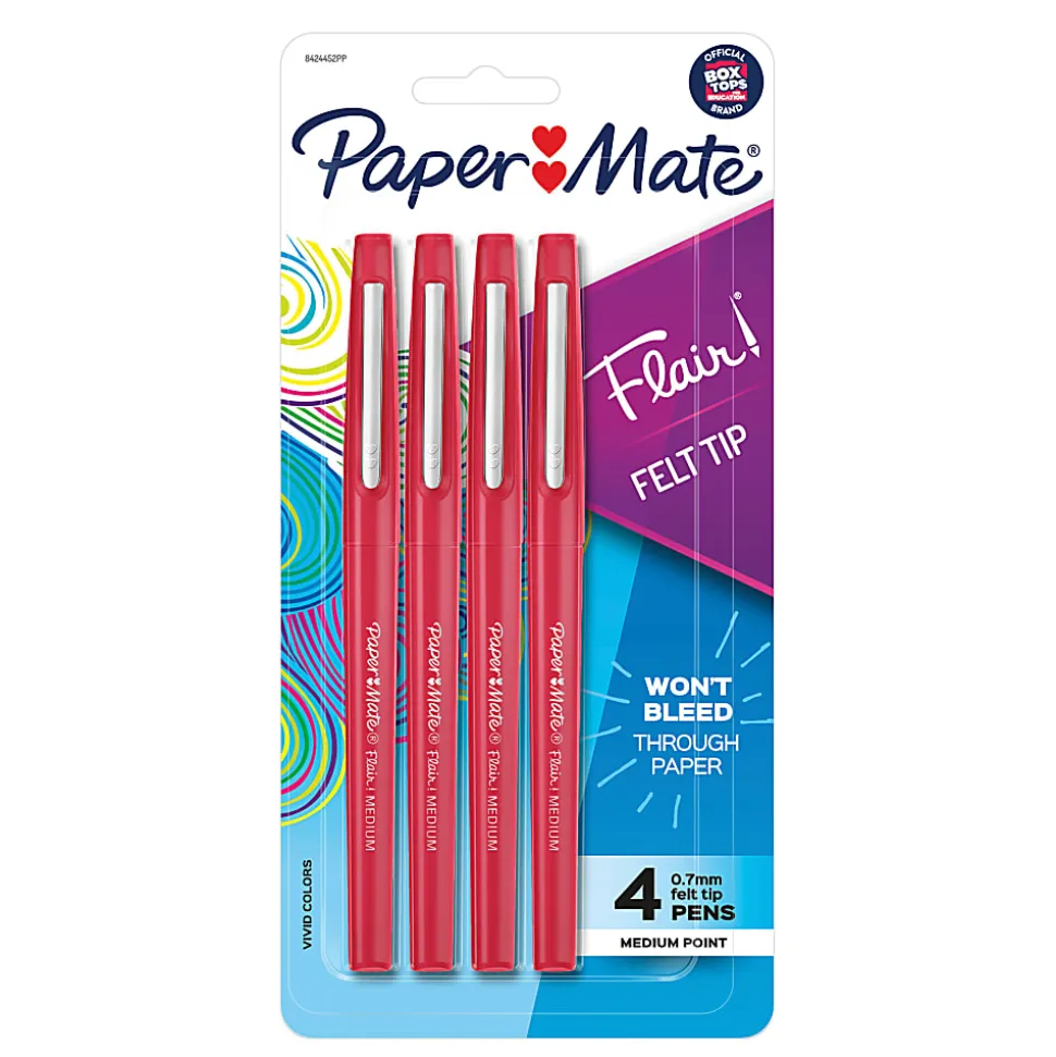 Paper Mate® Flair® Porous-Point Pens, Medium Point, 0.7 mm, Red Ink, Pack Of 4 Pens