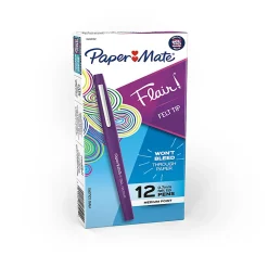Paper Mate® Flair® Porous-Point Pens, Medium Point, 0.7 mm, Purple Barrel, Purple Ink, Pack Of 12