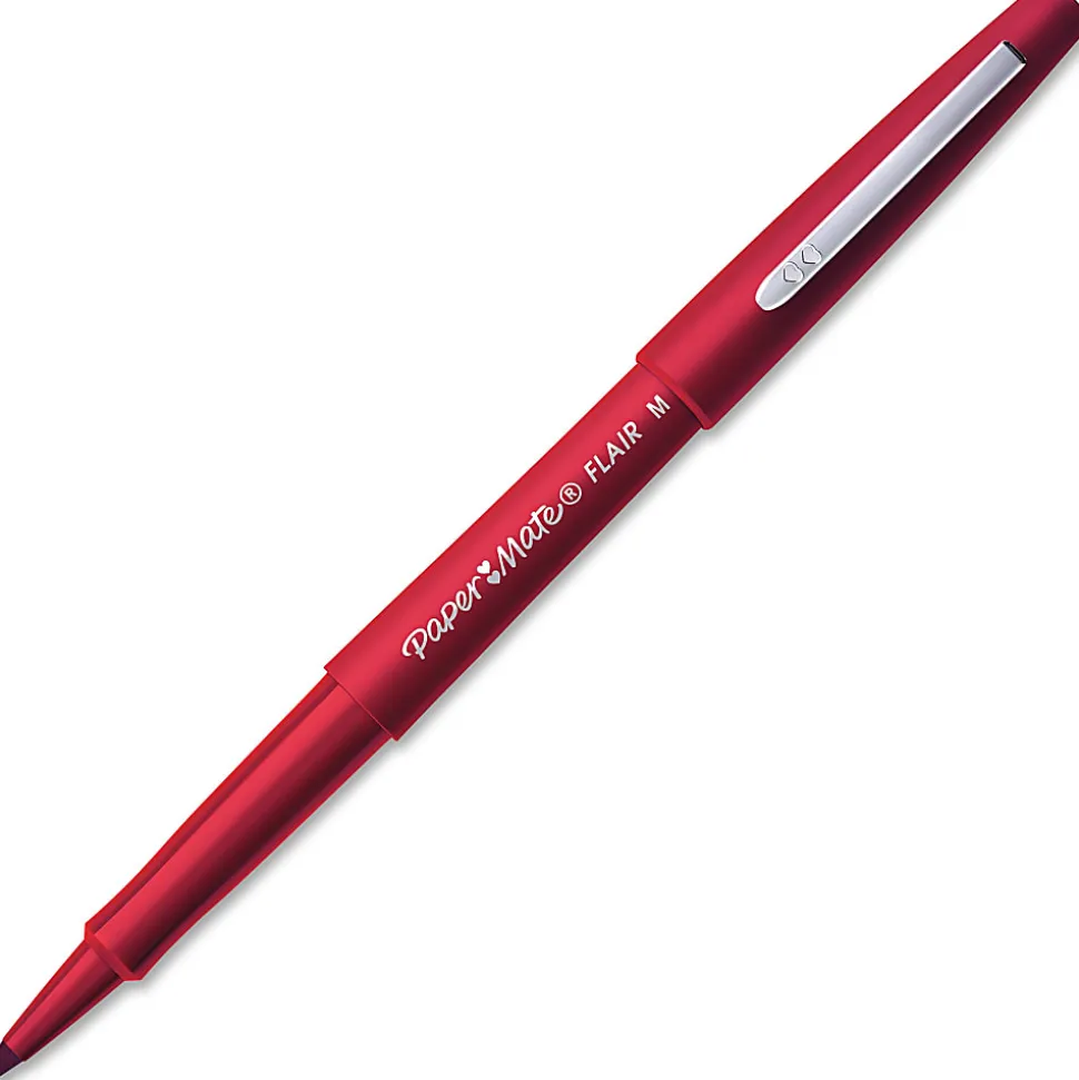 Paper Mate® Flair Porous-Point Stick Pens, Medium Point, 0.7 mm, Red Barrel, Red Ink, Pack Of 36