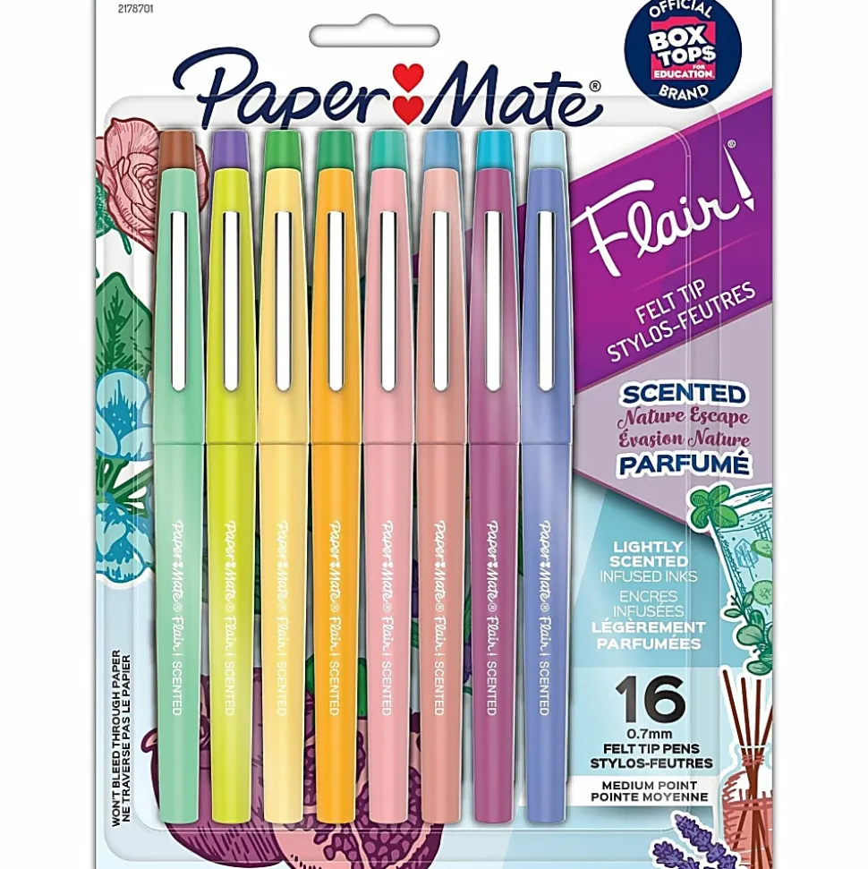 Paper Mate Flair Scented Felt-Tip Pens, Pack Of 16 Pens, Medium Tips, 0.7 mm, Assorted Nature Escape Scents And Colors