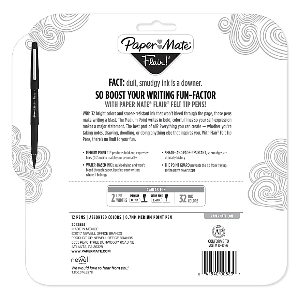 Paper Mate® Flair® Tropical Vacation Felt Tip Pens, Medium Point, 0.7 mm, Assorted Colors, Pack Of 12