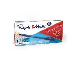 Paper Mate® FlexGrip Ultra™ Ballpoint Pens, Medium Point, 1.0 mm, 42% Recycled, Blue Barrel, Blue Ink, Pack Of 12