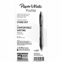 Paper Mate Gel Pen, Profile Retractable Pen, 0.7mm, Black, 4 Count