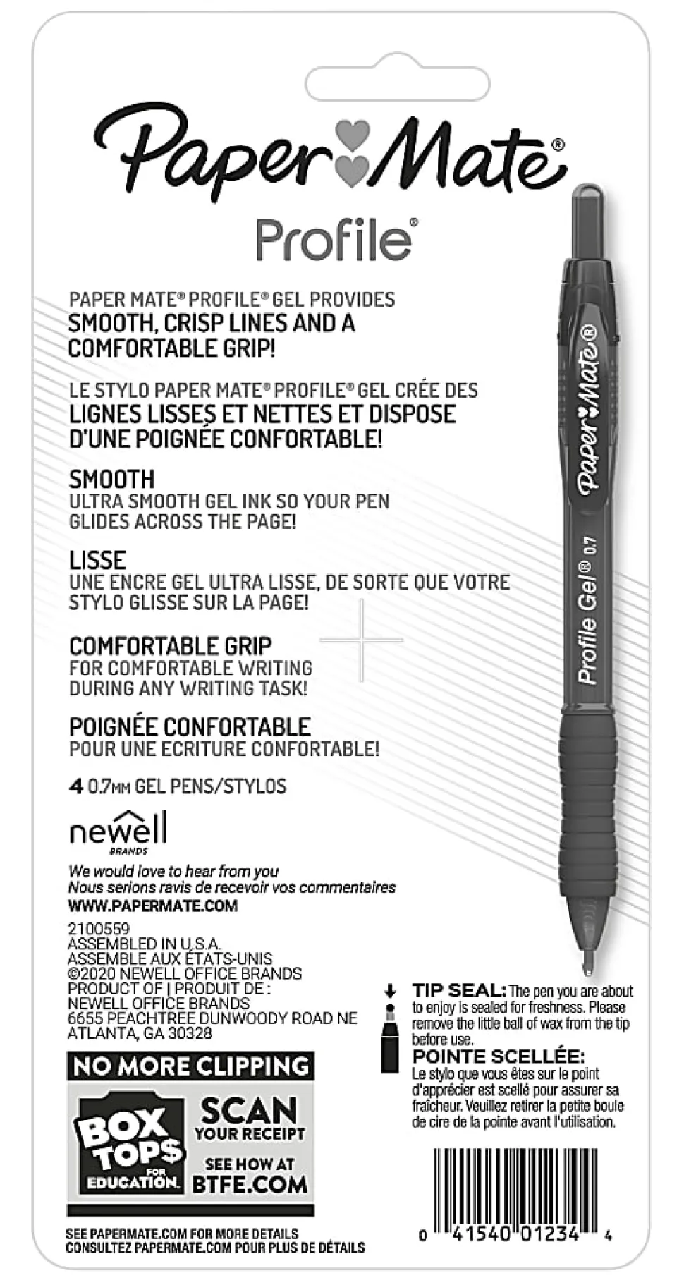 Paper Mate Gel Pen, Profile Retractable Pen, 0.7mm, Black, 4 Count