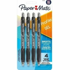 Paper Mate Gel Pen, Profile Retractable Pen, 0.7mm, Black, 4 Count
