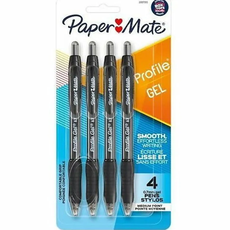 Paper Mate Gel Pen, Profile Retractable Pen, 0.7mm, Black, 4 Count