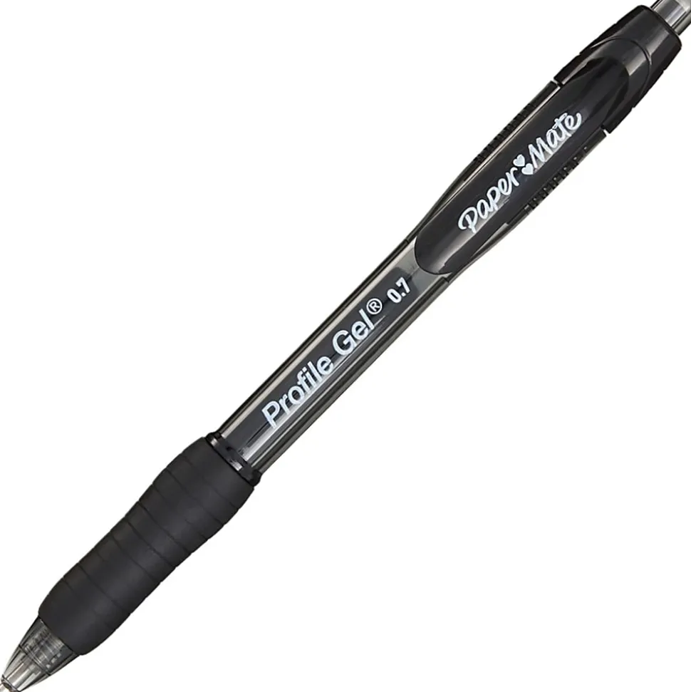 Paper Mate Gel Pen, Profile Retractable Pen, 0.7mm, Black, 4 Count