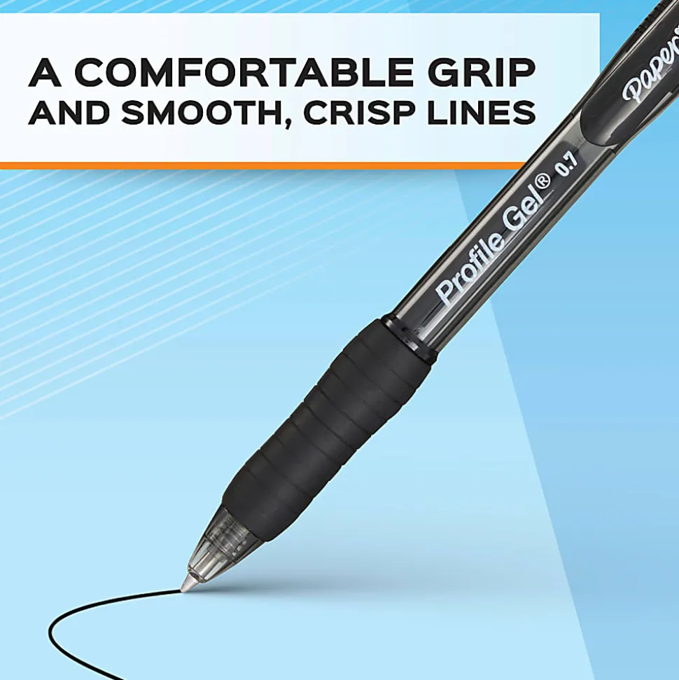 Paper Mate Gel Pen, Profile Retractable Pen, 0.7mm, Black, 4 Count